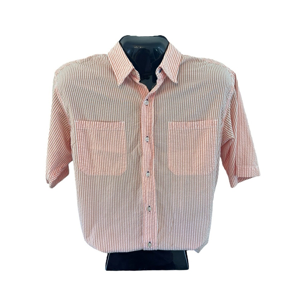 Timberlake Men's Size Large‎ Button Down Shirt Orange White Striped Seersucker